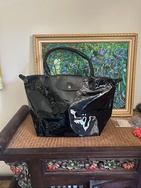 Longchamp Black Patent Le Pliage Tote